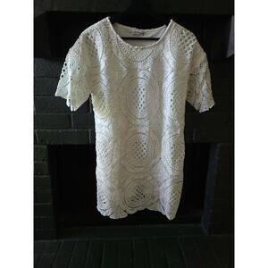 Dainty Hooligan White lacey mini shift shirt dress size Small